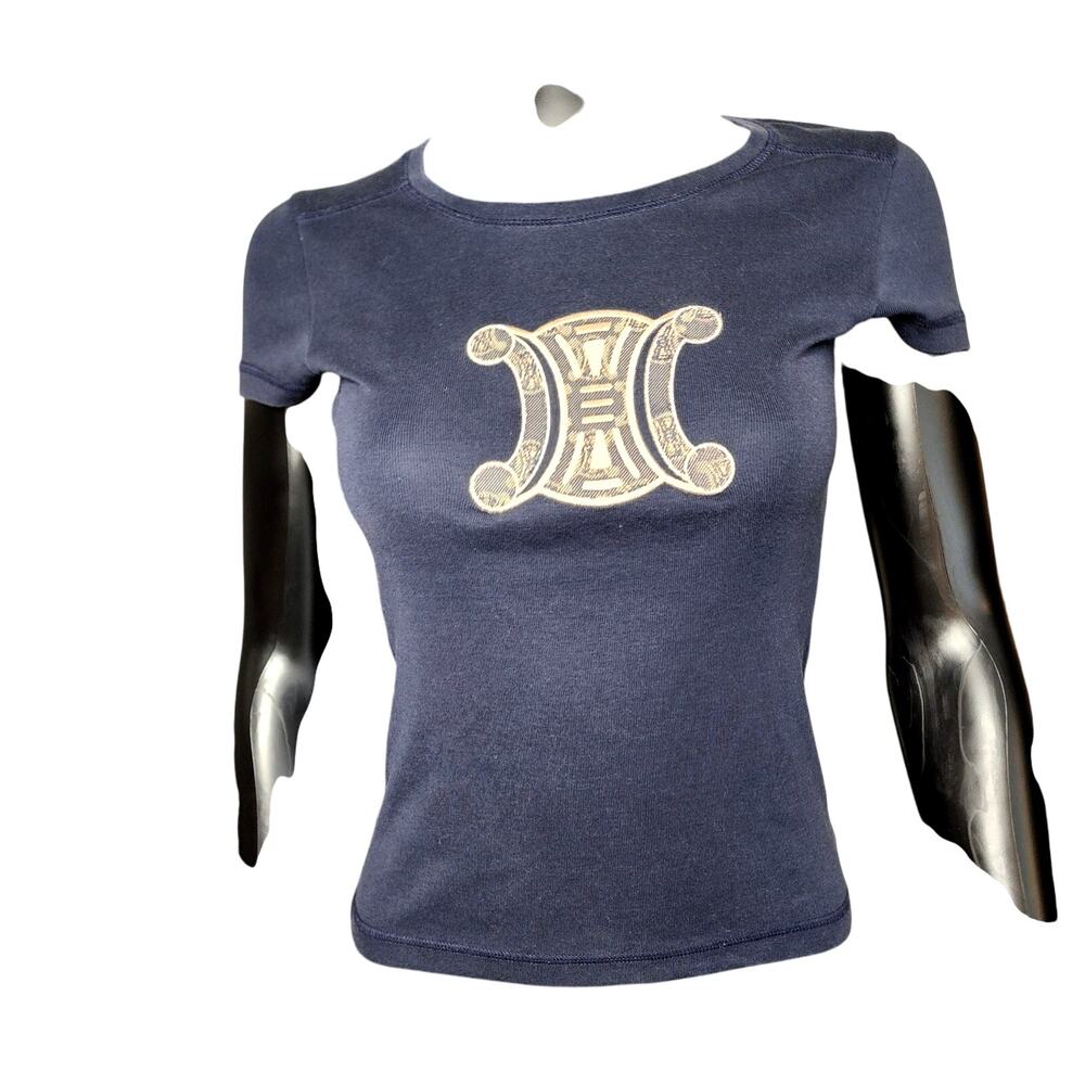 Céline navy blue Macadam Cotton Tee Size Small - Picture 2 of 15